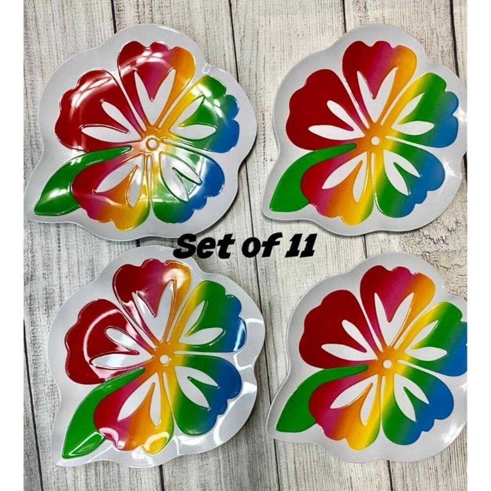 Fun Hibiscus's Flower Heavy Plastic Party Plates Set of 11 Plates